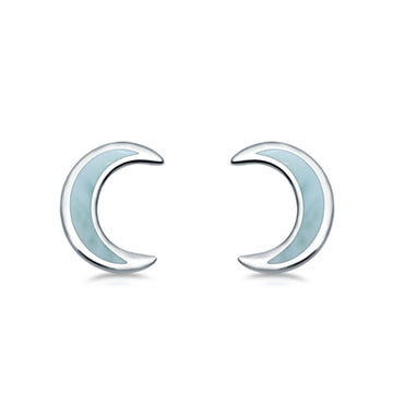 Half Moon Stud Earrings Natural Larimar 925 Sterling Silver (7.5mm)